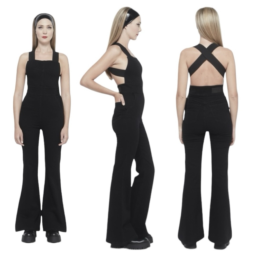 Ramirez jumpsuit wide leg dark denim suspenders high rise inseam 33” size M